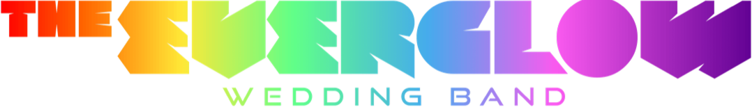 Colorful stylized text logo reading 'THE EVERGLOW WEDDING BAND' in gradient shades from red to purple.